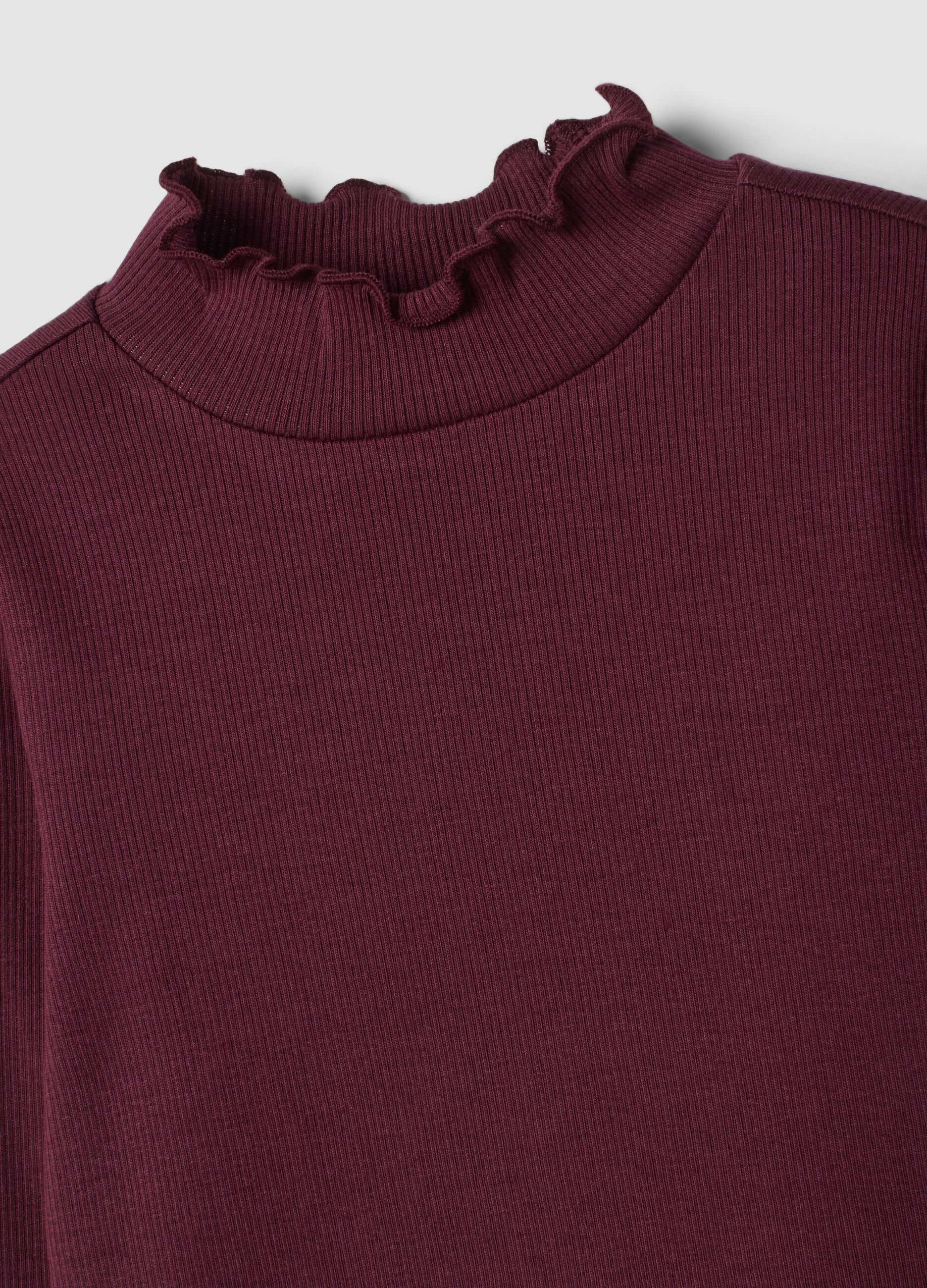 Purple organic stretch cotton T-shirt with mock neck