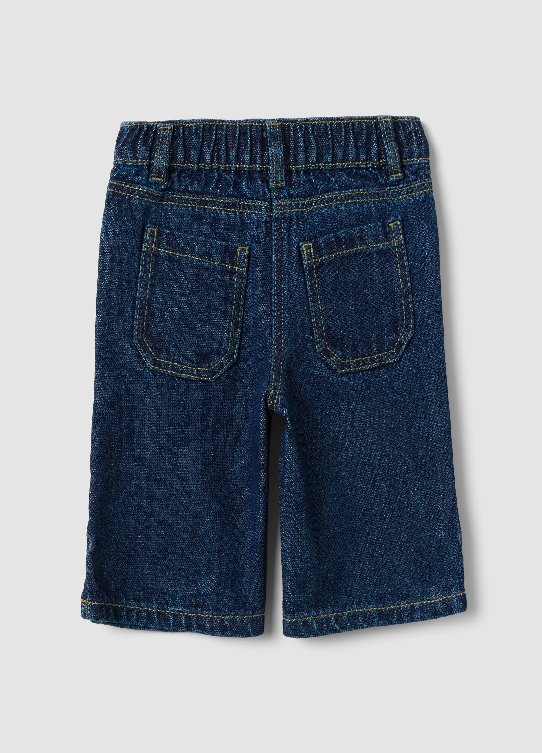Blue denim wide-leg trousers in cotton and viscose blend for baby girl