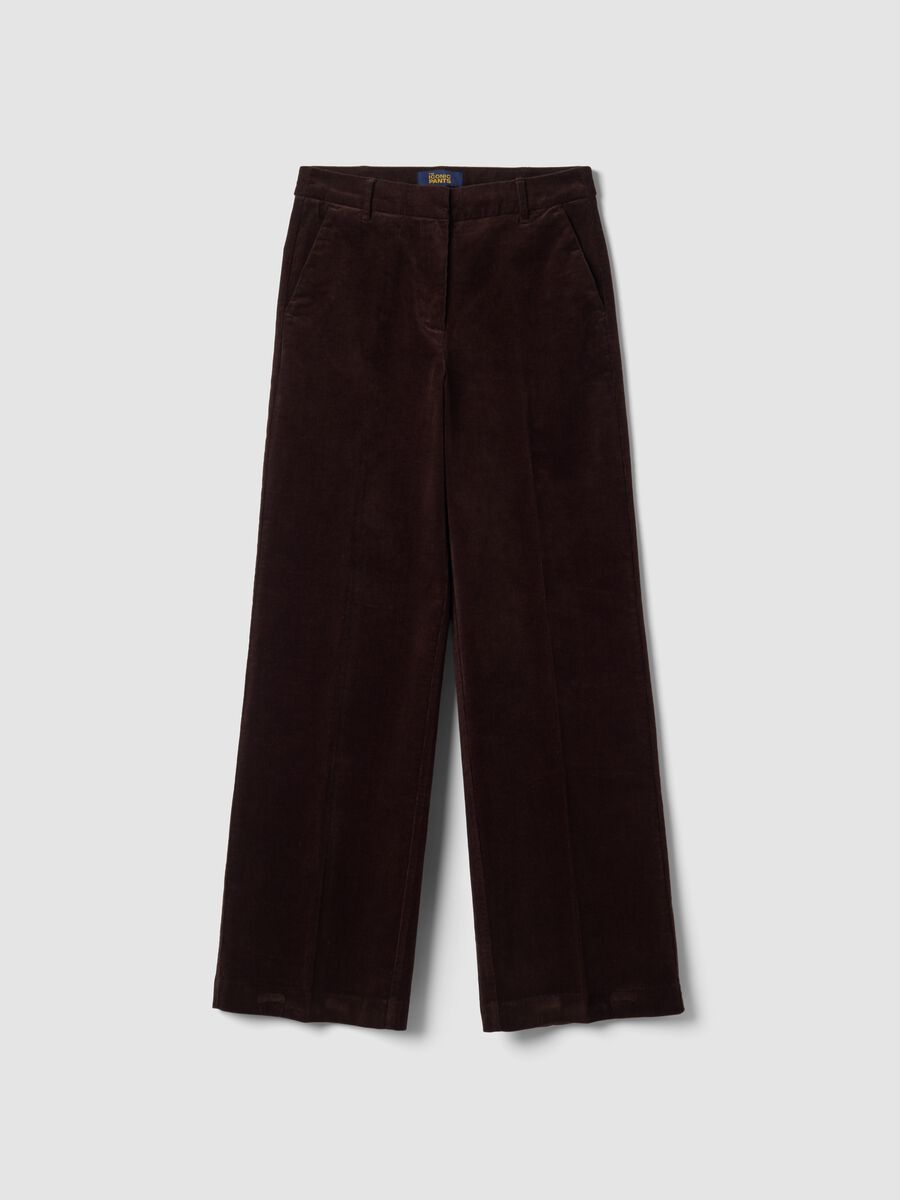 بنطال The Iconic Pants بني من قطن مطاطي مضلّع بقصّة مستقيمة_4