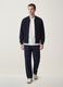 Navy full-zip sweatshirt in stretch piqu&eacute; with ribbed collar_1