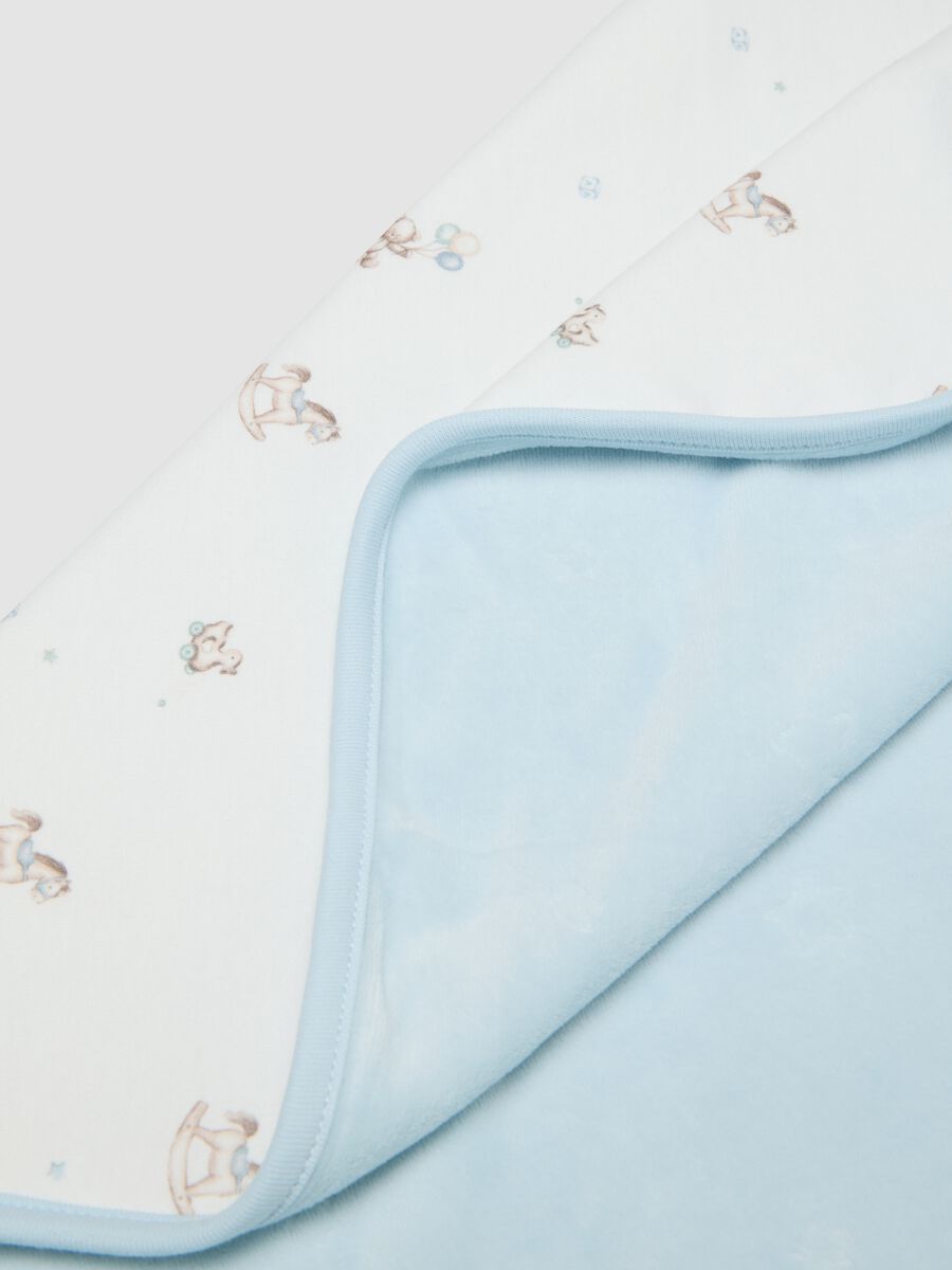 Blue printed organic cotton-blend baby blanket_2