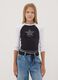 T-shirt blu in cotone elasticizzato con collo a costine_0