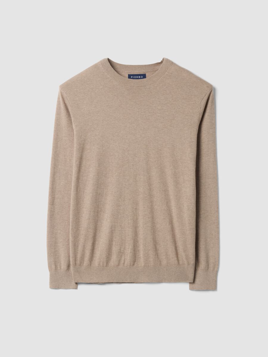Beige crew-neck jumper in cotton and cashmere blend, regular fit_4