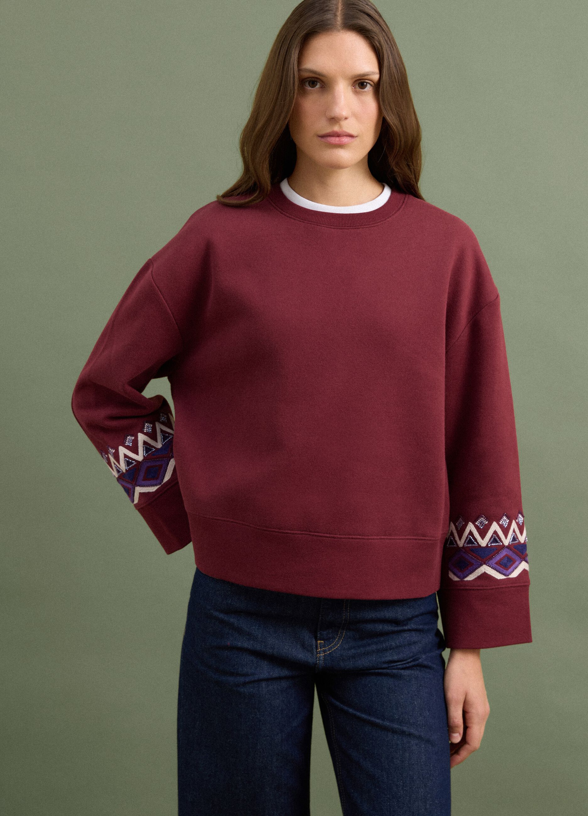 Felpa rossa in misto cotone con fantasia regular fit