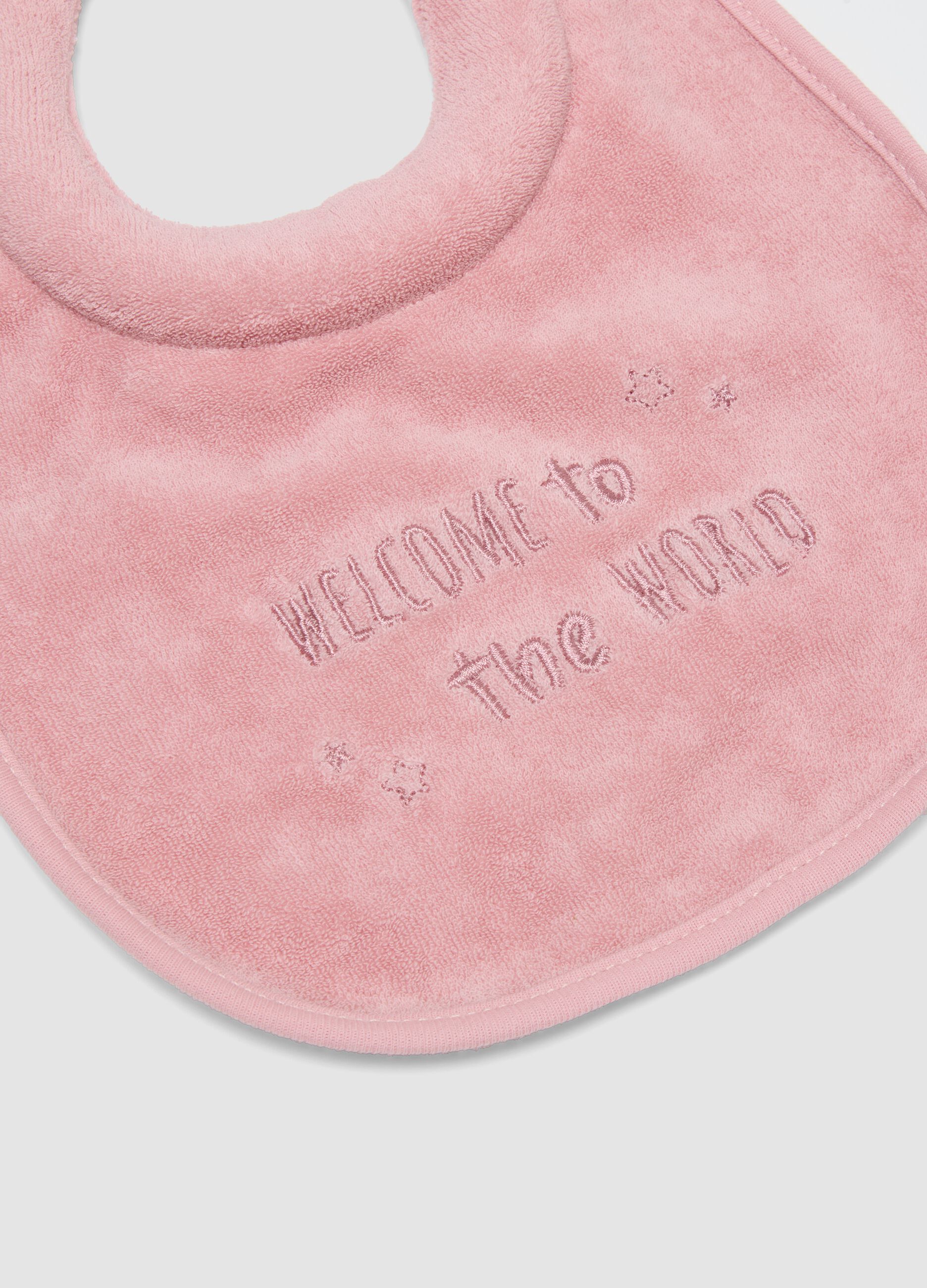 2-pack of pink and white organic cotton-blend bibs with embroidery