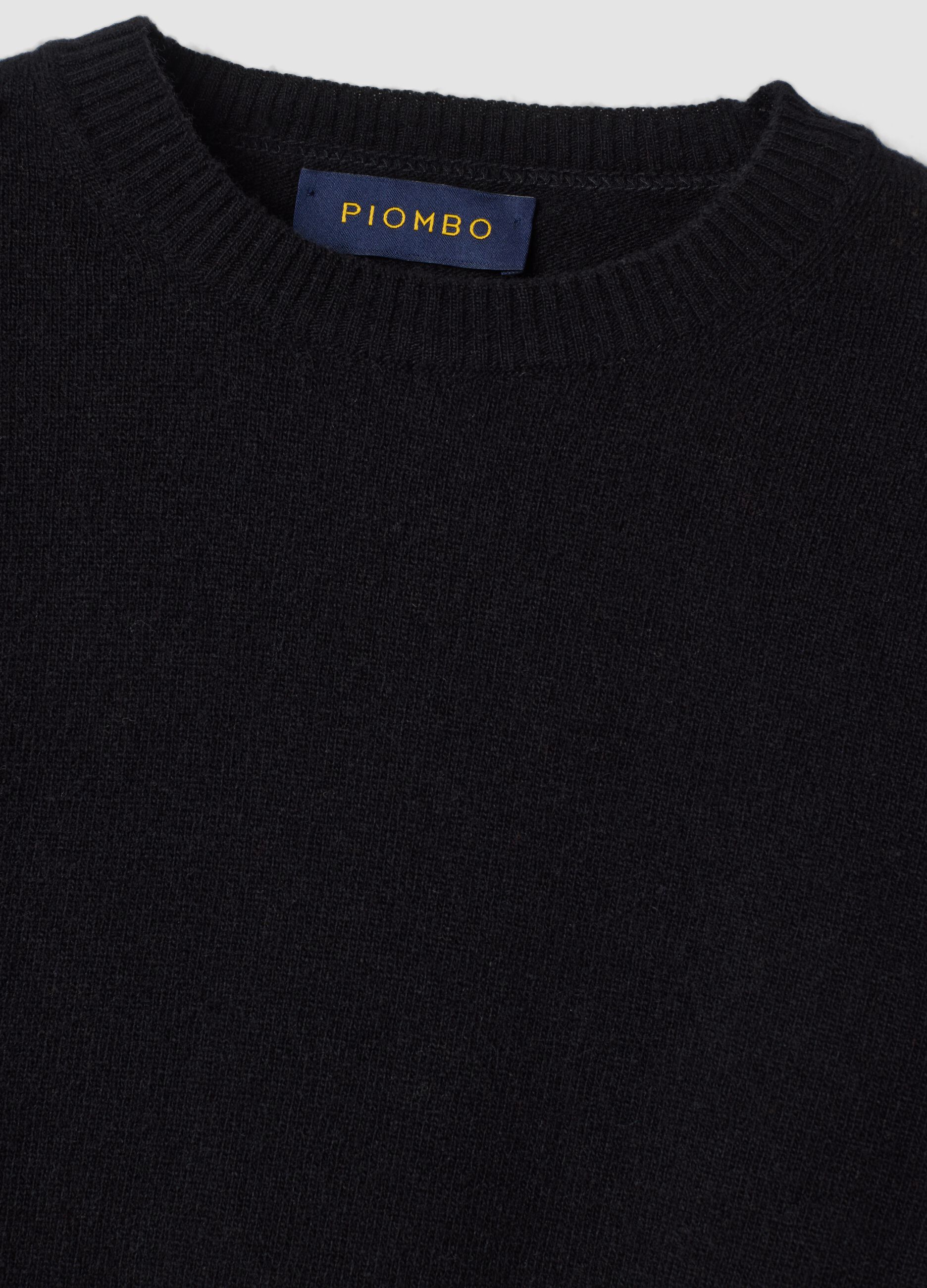 Black pure wool crew-neck jumper, regular fit