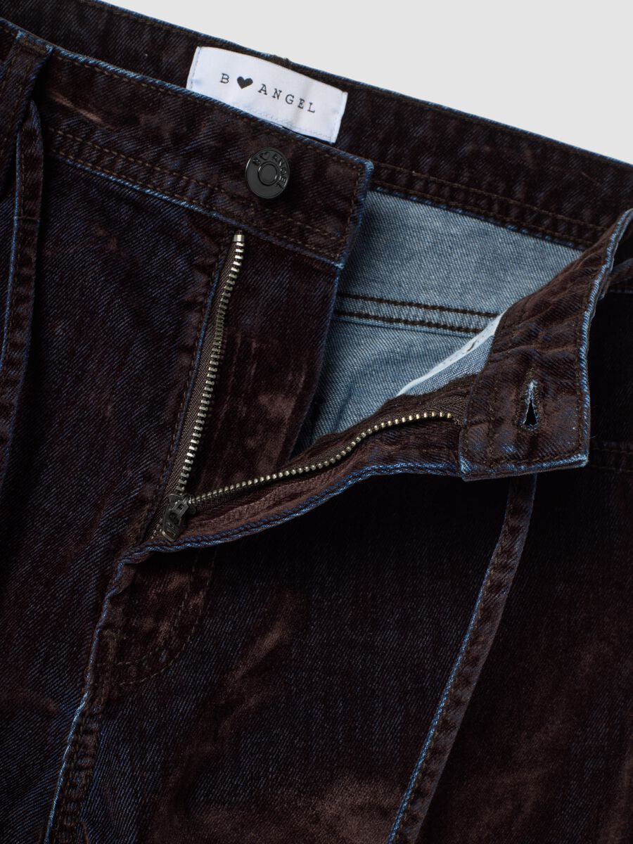 Blue and brown pure cotton wide-leg jeans_1