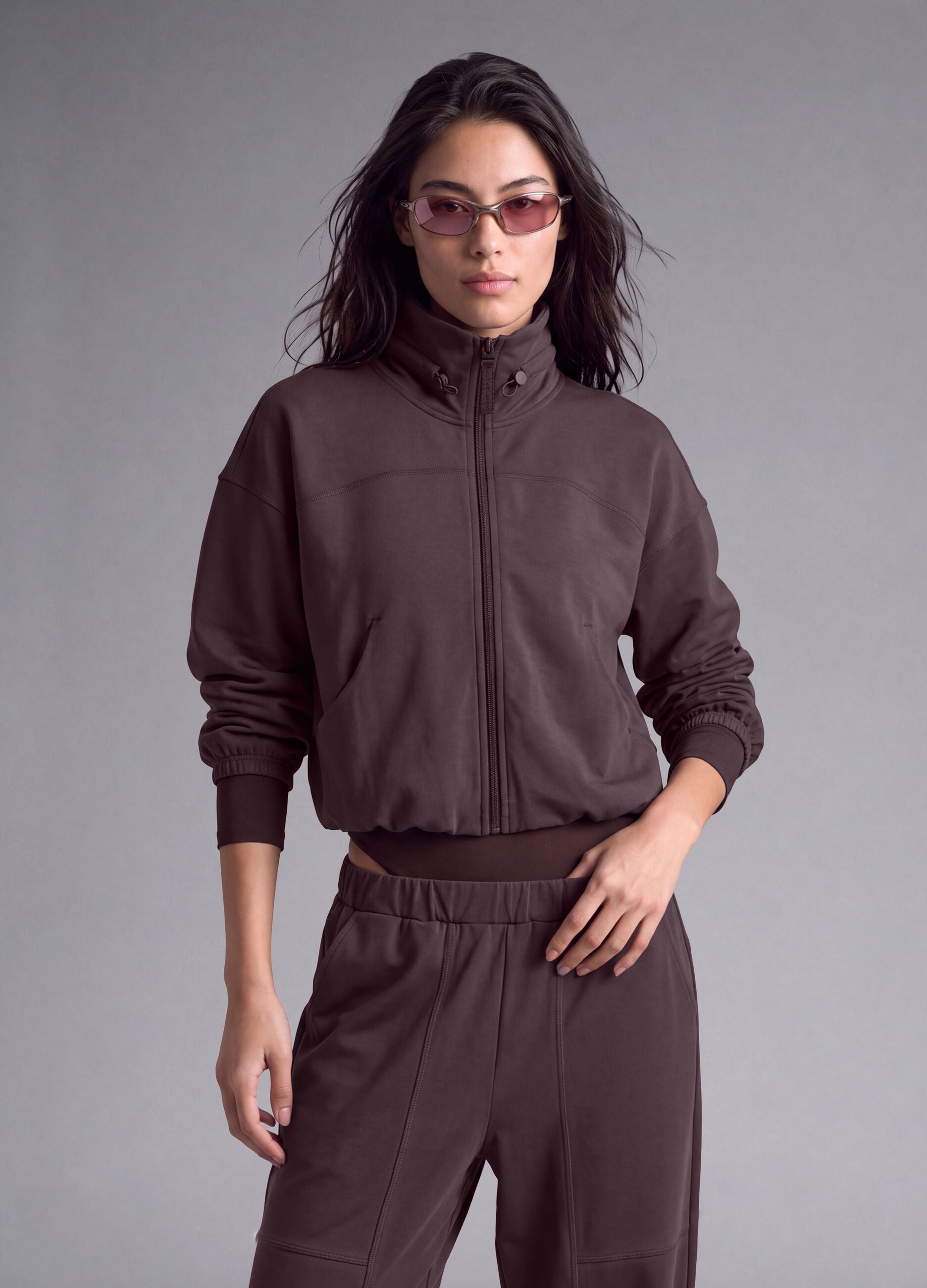 Cropped purple full-zip soft-touch jacket with stand-up collar ALTAVIA STUDIO