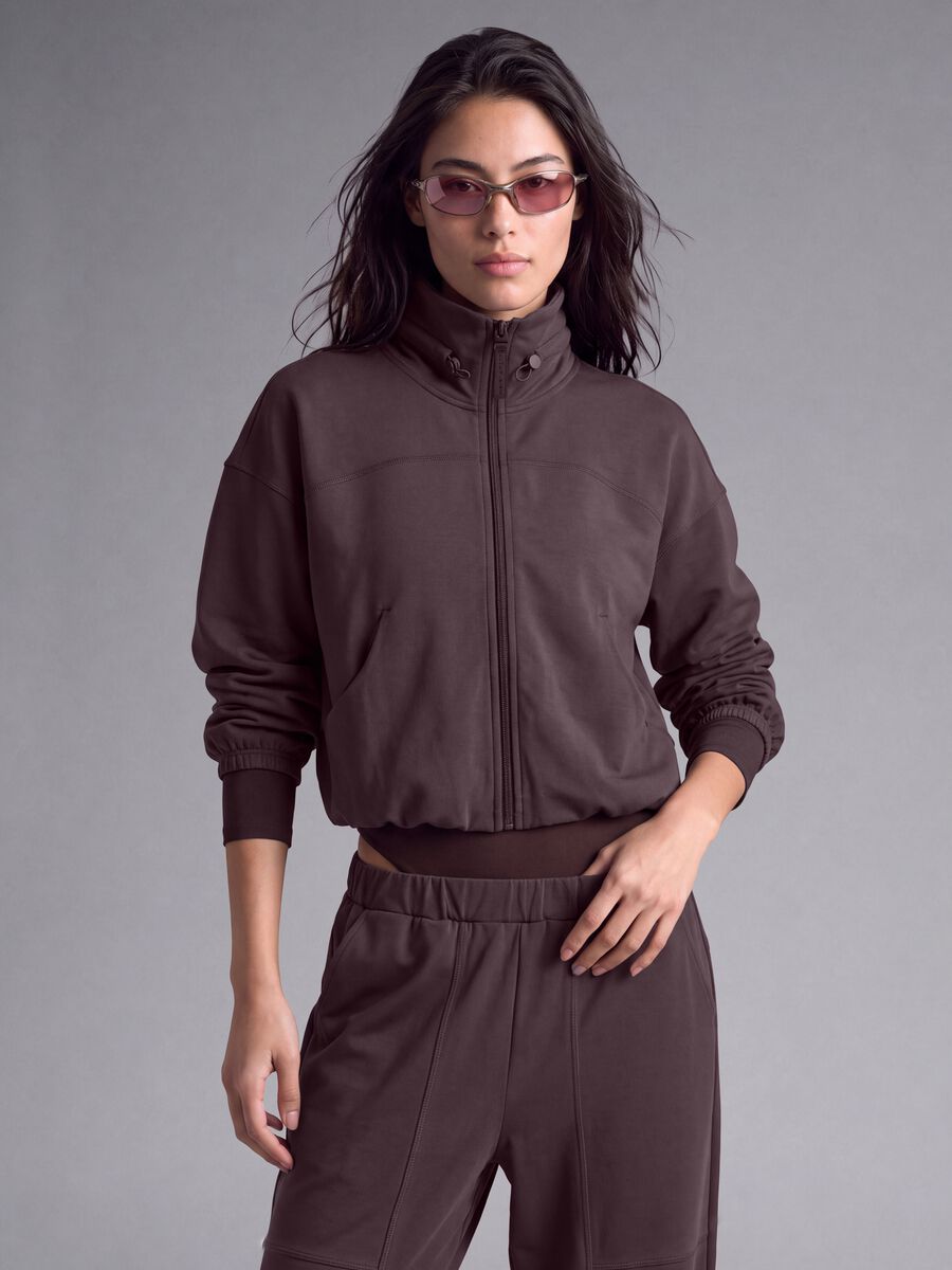 Cropped purple full-zip soft-touch jacket with stand-up collar ALTAVIA STUDIO_0