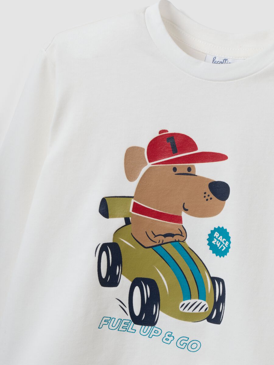 White pure organic cotton T-shirt with puppy print for baby boy_2