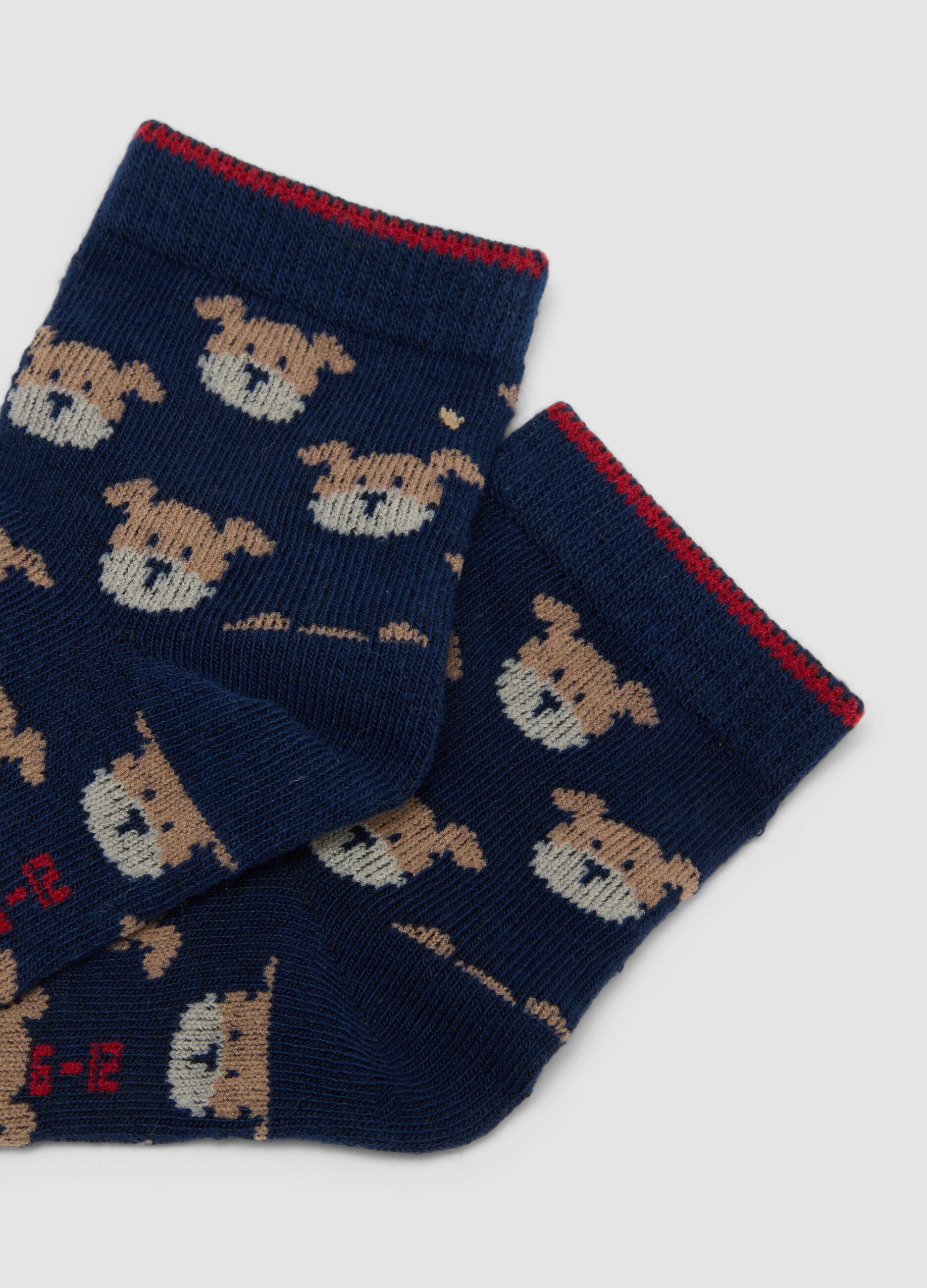 3-pack of blue and beige organic stretch cotton socks with puppy print