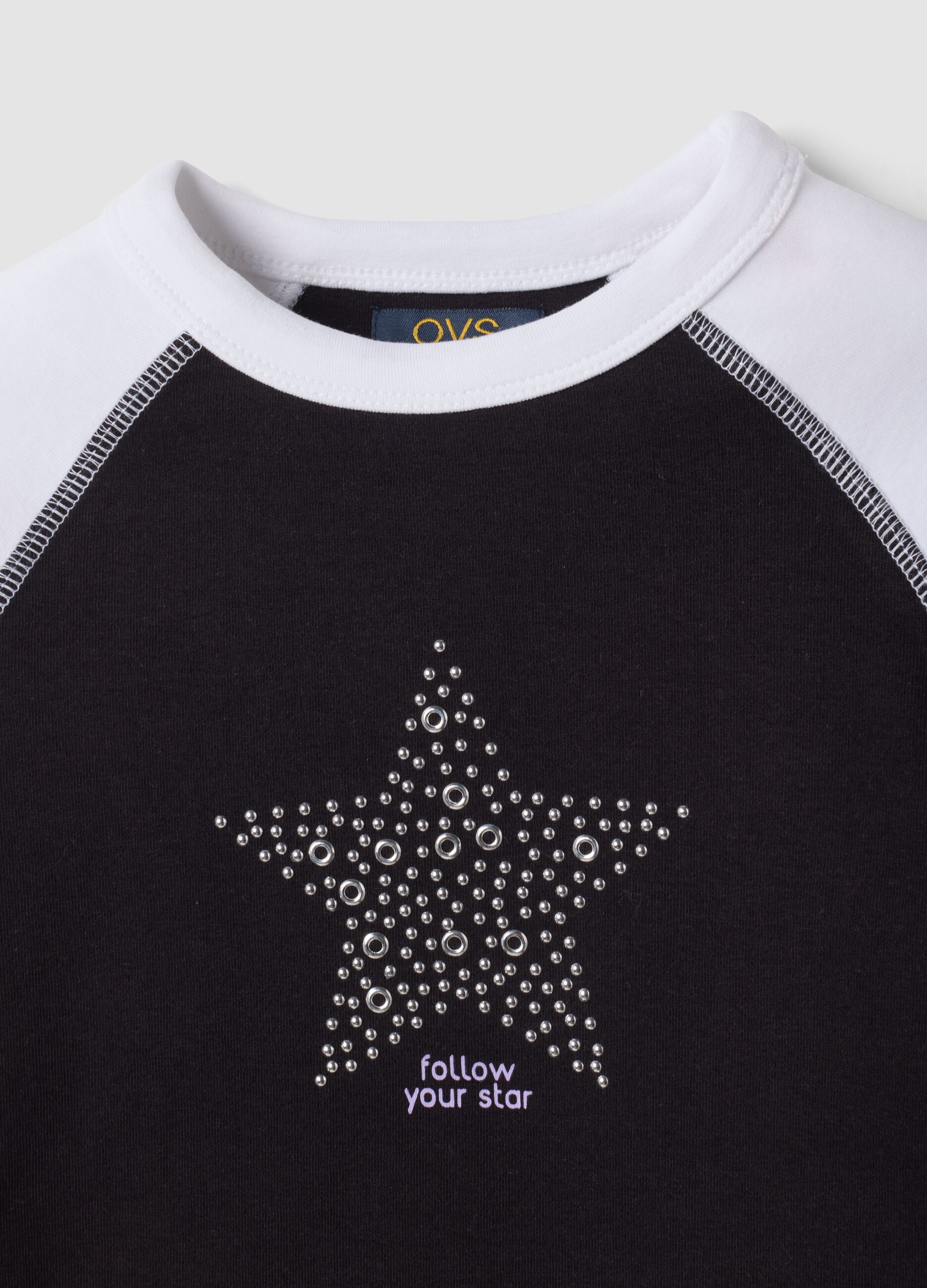 T-shirt blu in cotone elasticizzato con collo a costine