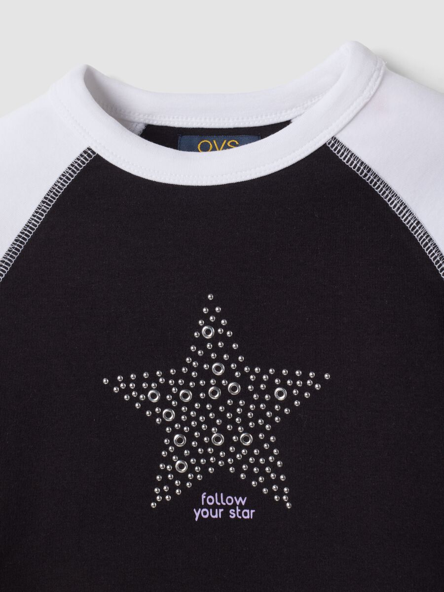 T-shirt blu in cotone elasticizzato con collo a costine_4