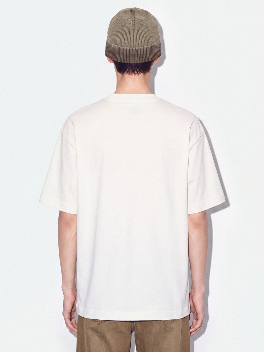 White pure cotton crew-neck T-shirt with chest pocket, boxy fit_2