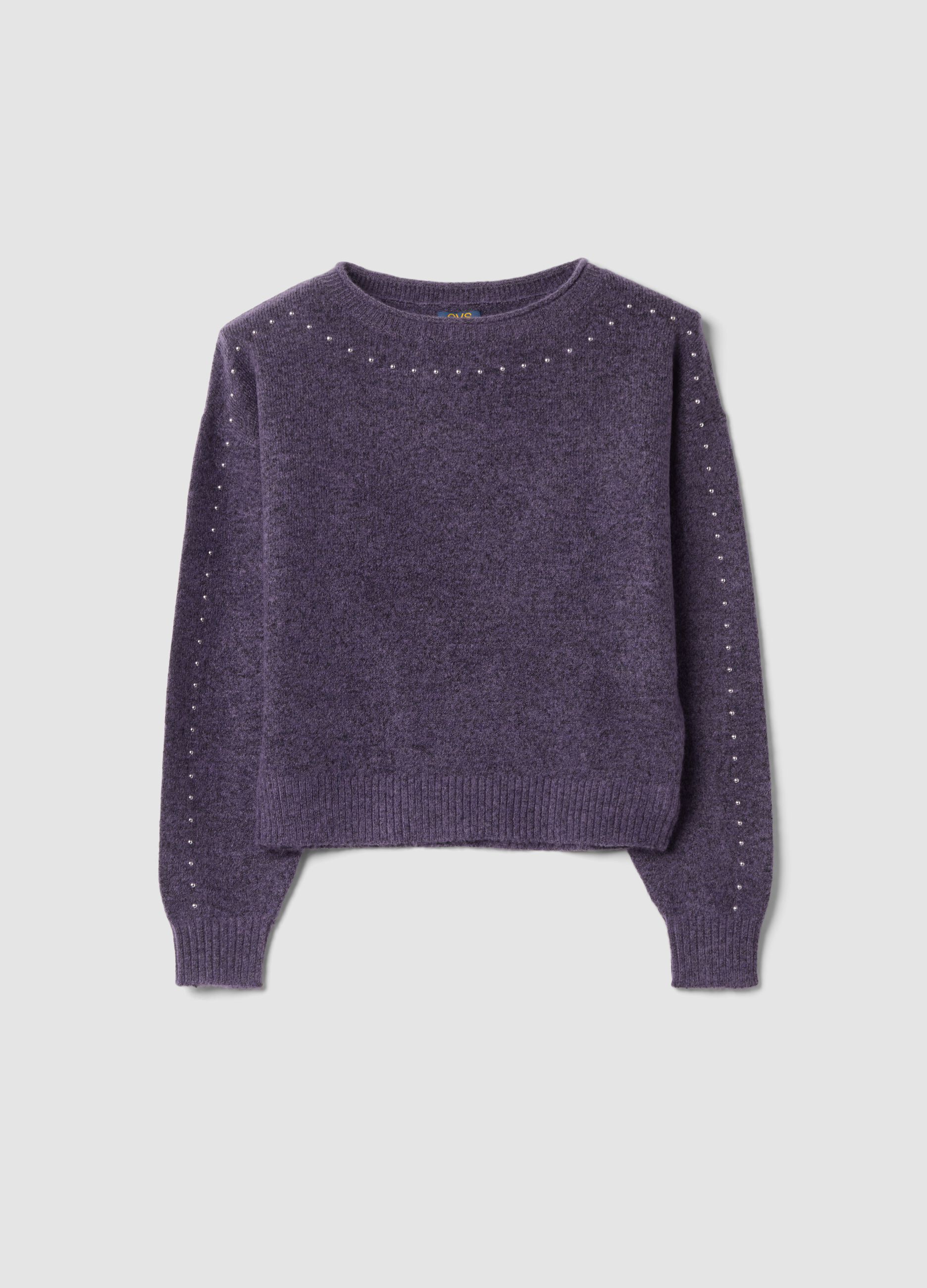 Purple stretch-wool jumper with oversized boat neckline