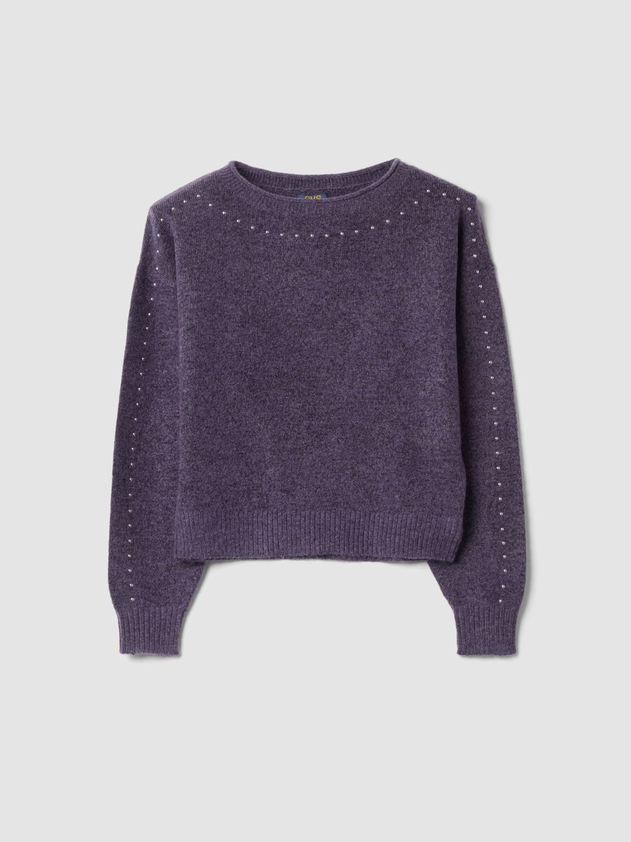 Purple stretch-wool jumper with oversized boat neckline_0