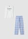White crew-neck pyjamas in pure organic cotton with checked pattern_0