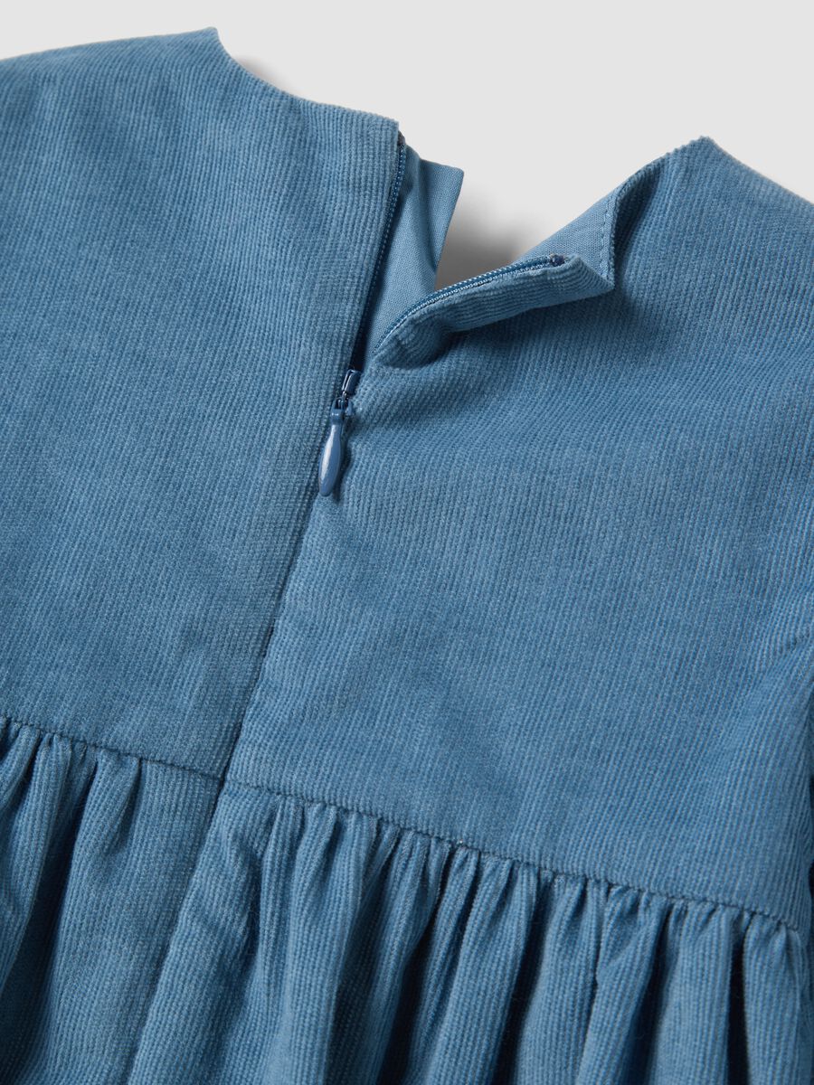 Blue pure cotton dress with floral embroidery and crew neck, oversized fit_3