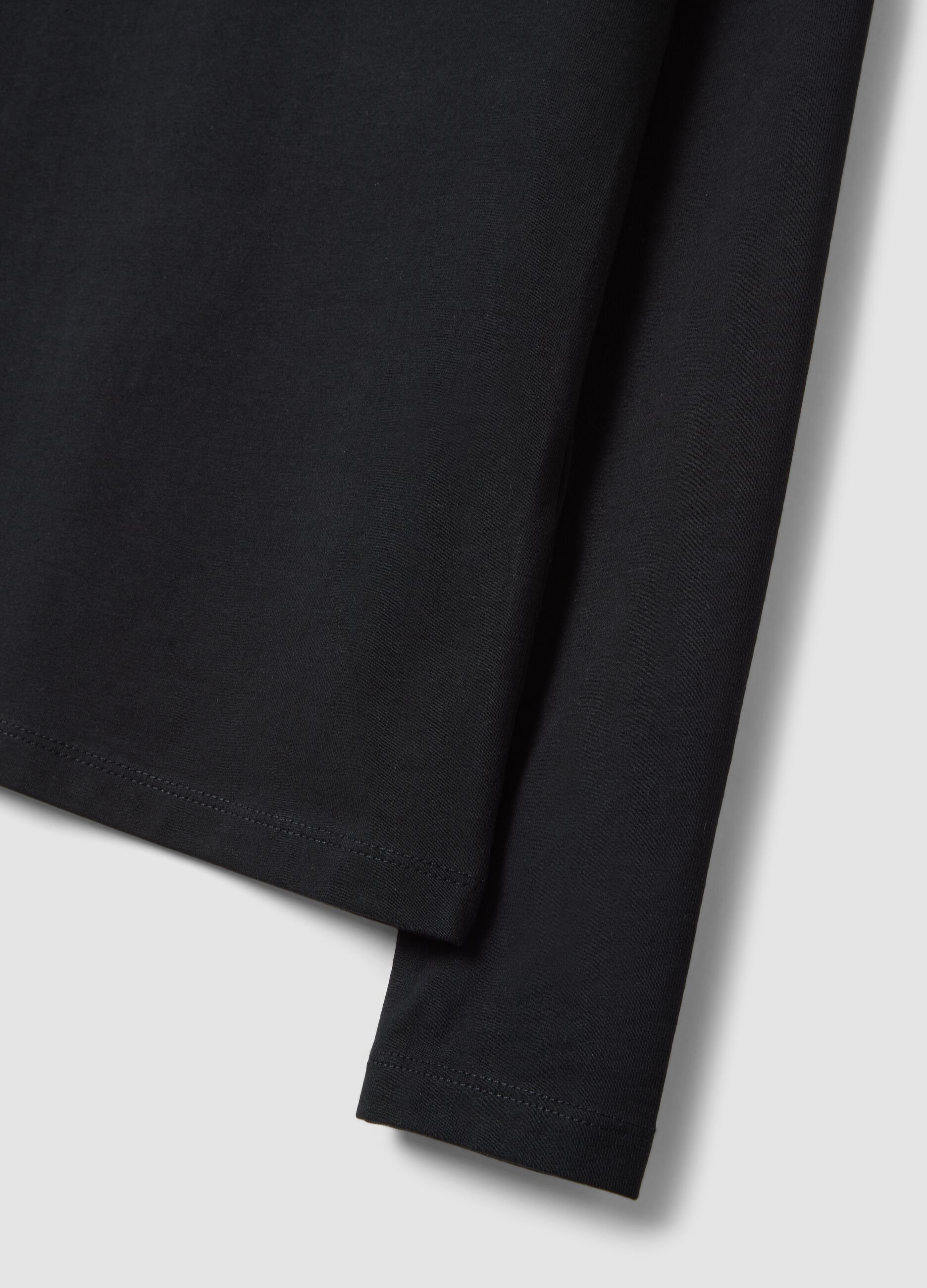 Black stretch organic cotton crew-neck top