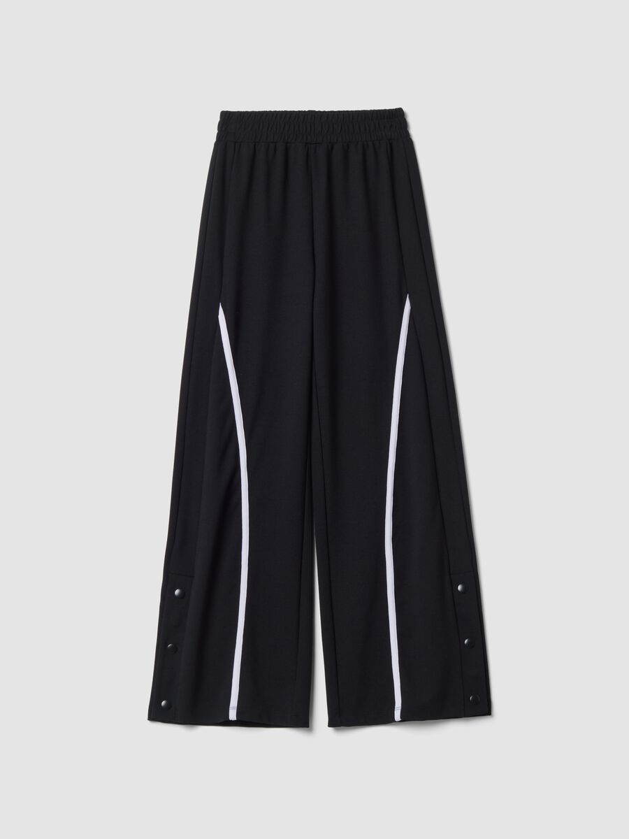 Black wide-leg trousers in stretch viscose with contrast side stripes_0