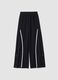 Pantaloni neri wide leg in viscosa elasticizzata con bande a contrasto_0