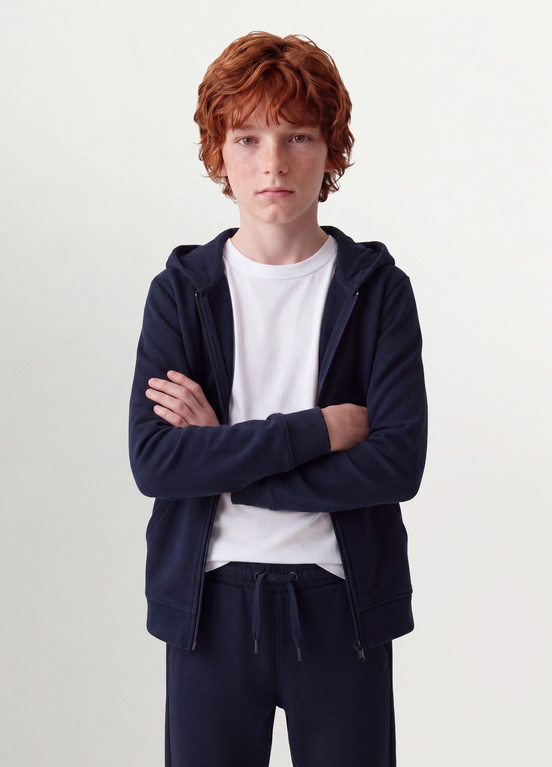 Blue hooded sweatshirt in pure organic cotton, regular fit for boys