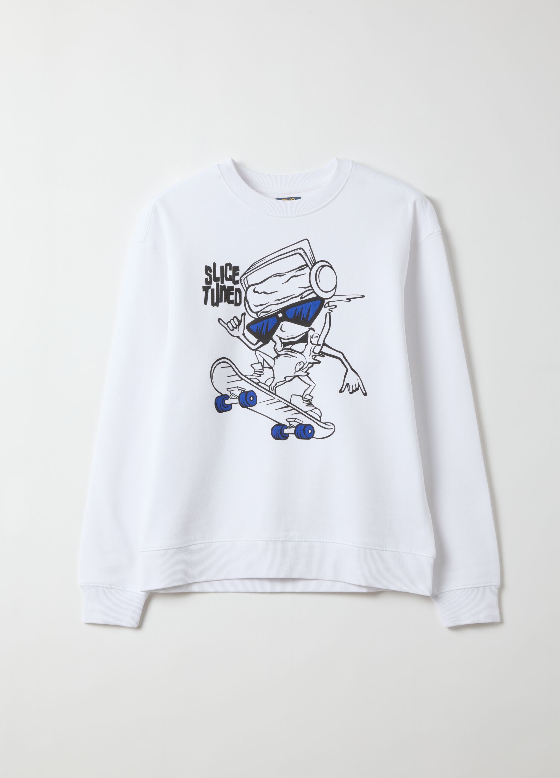 White pure cotton crew-neck sweatshirt with print
