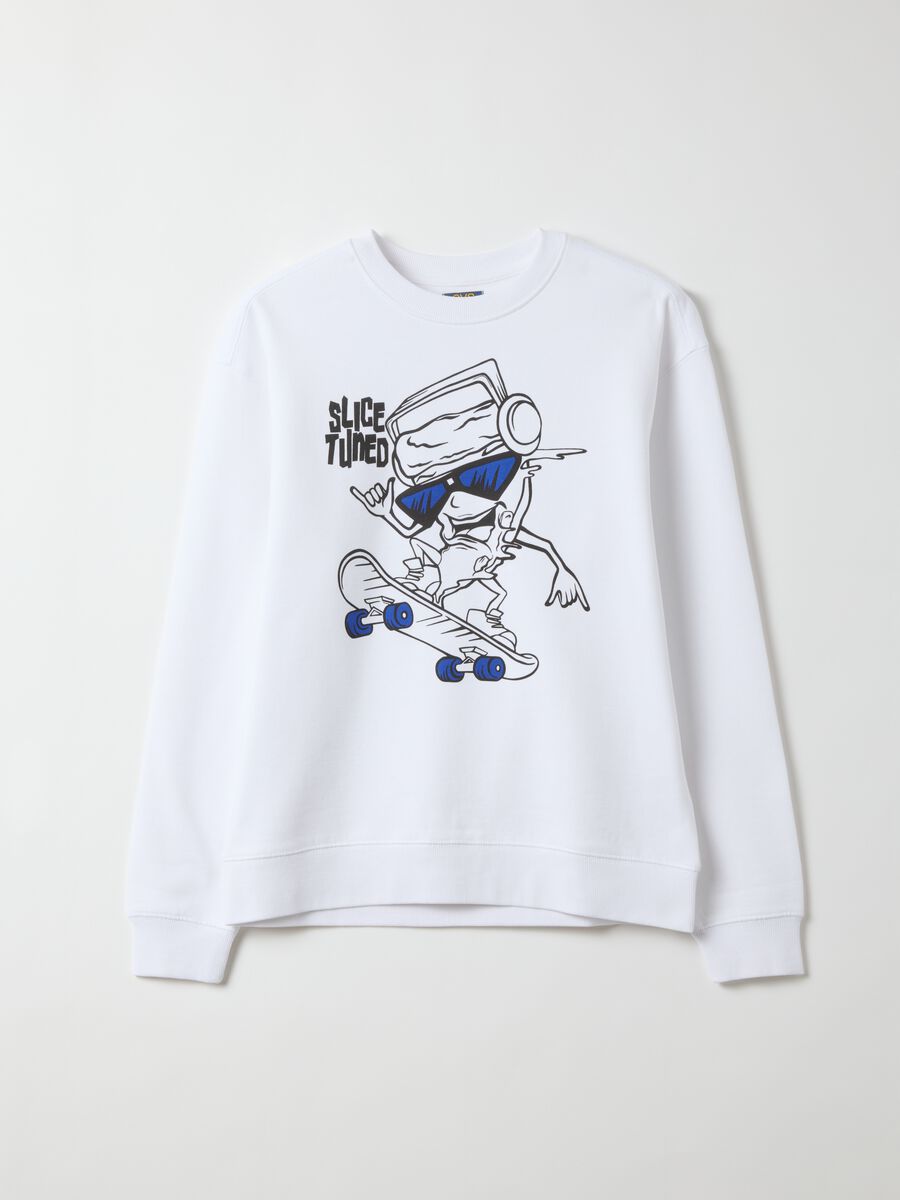White pure cotton crew-neck sweatshirt with print_0