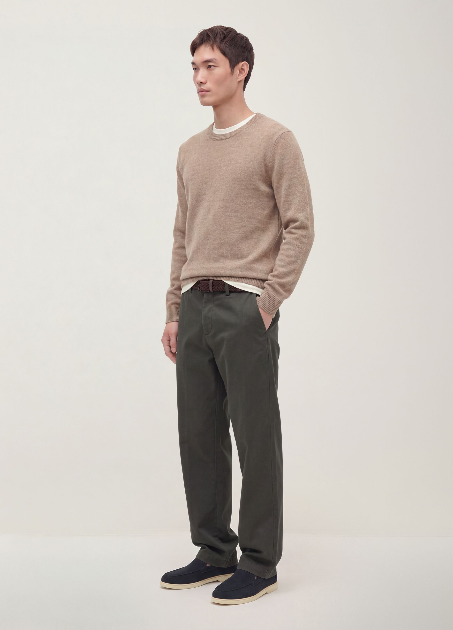 Pantaloni chino verdi in puro cotone regular fit
