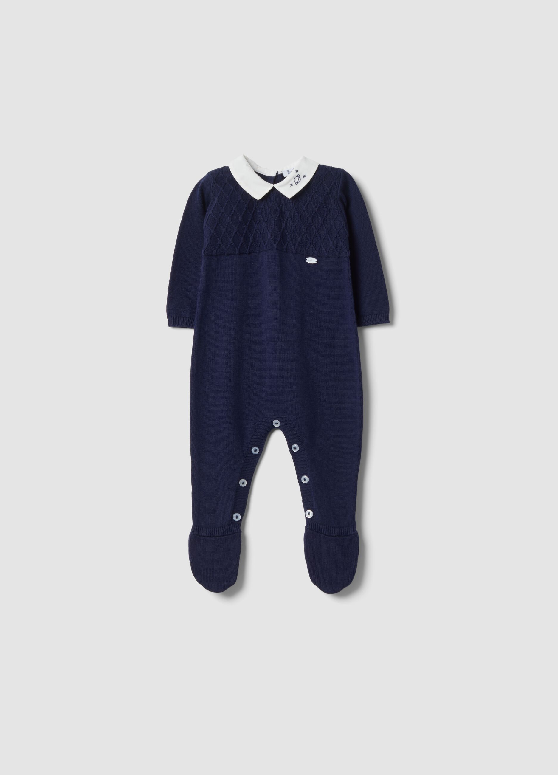 Tutina blu notte in puro cotone organico con colletto