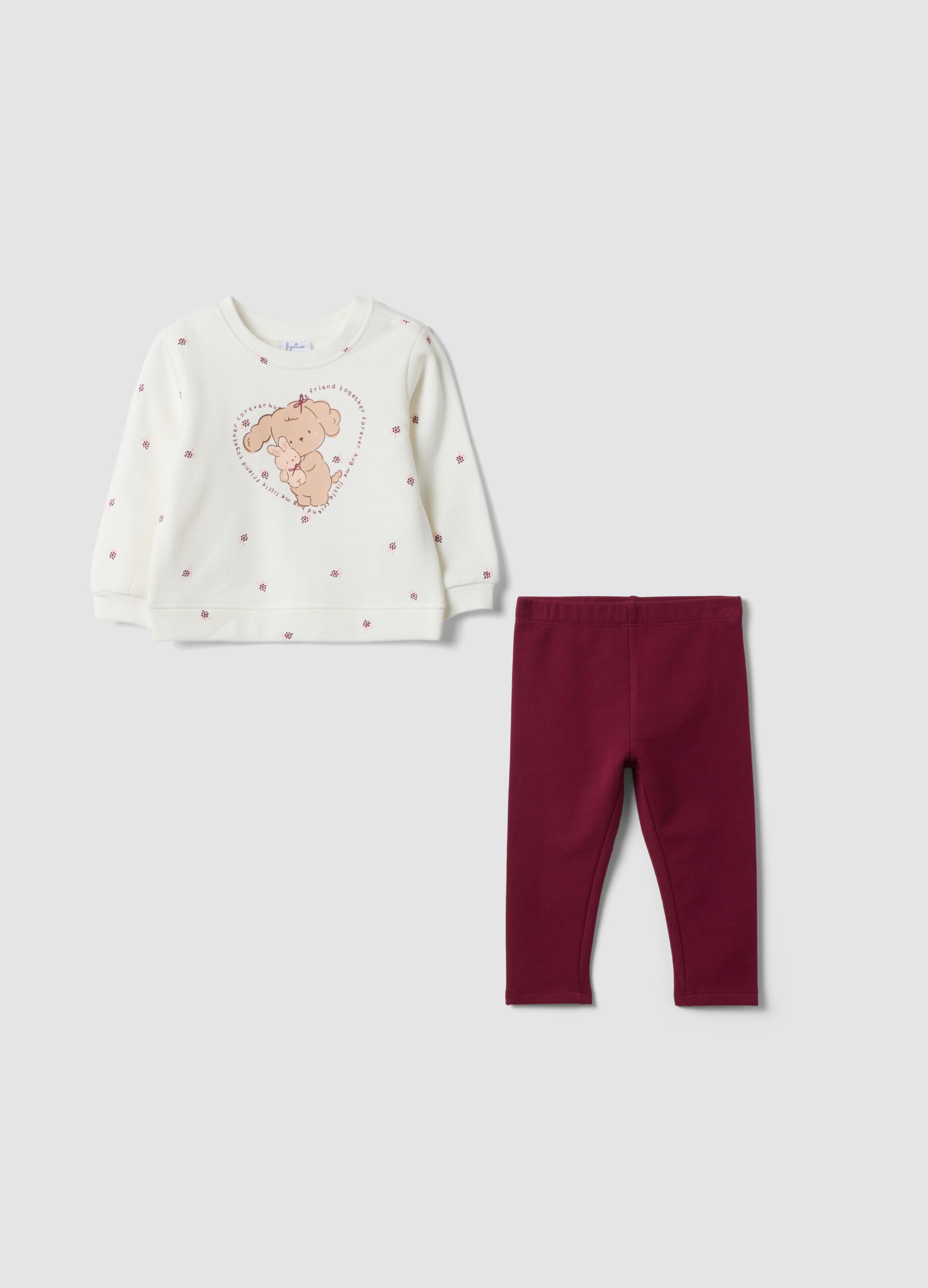 White pure cotton crew-neck set