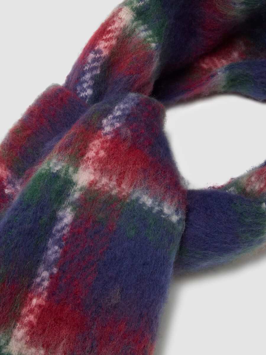 Sciarpa multicolor a quadri con frange_3