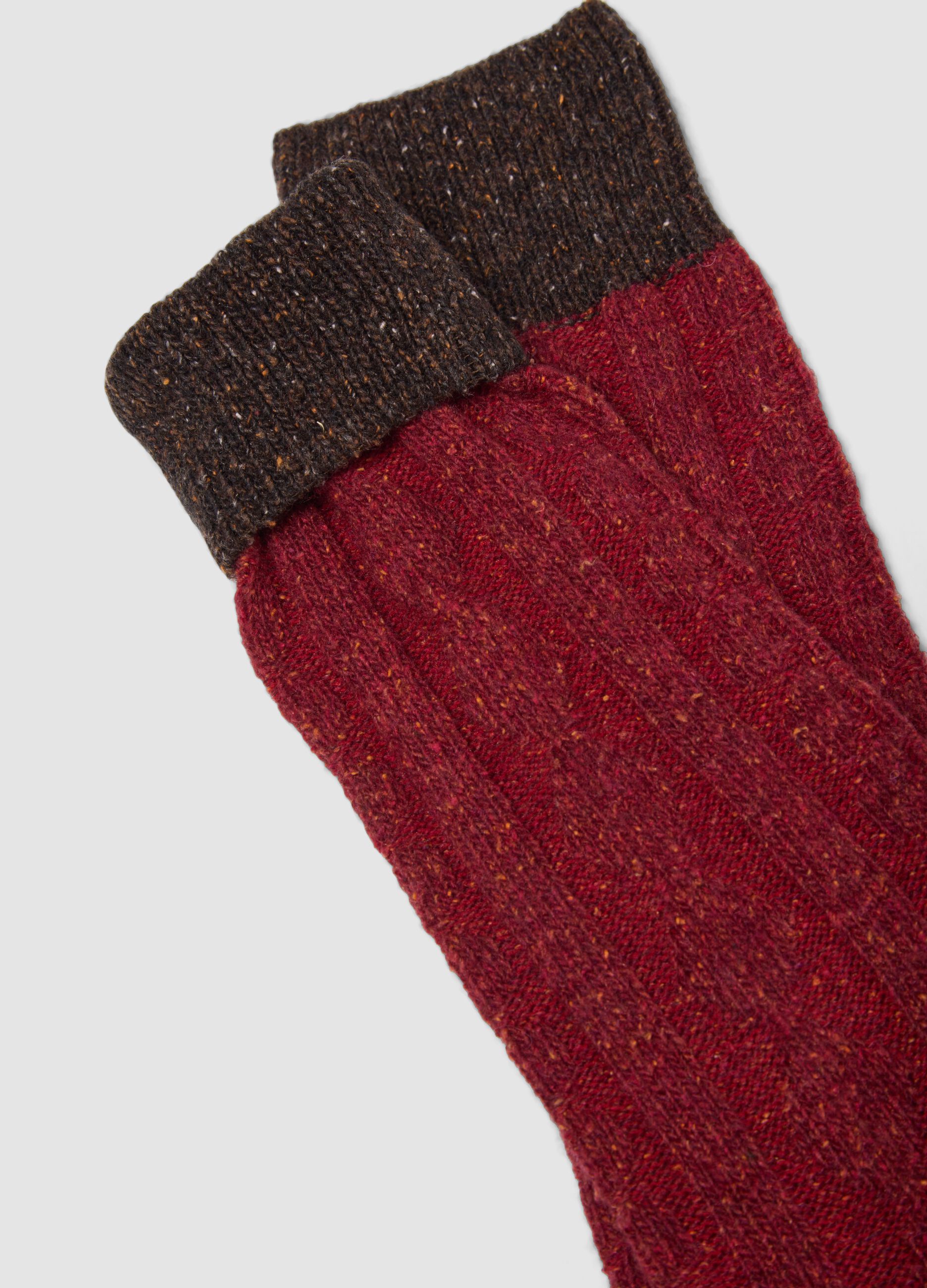 Red short socks in stretch wool and silk