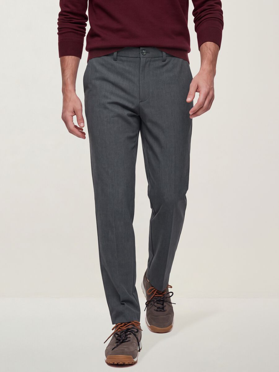 Grey slim-fit stretch viscose twill chino trousers_3