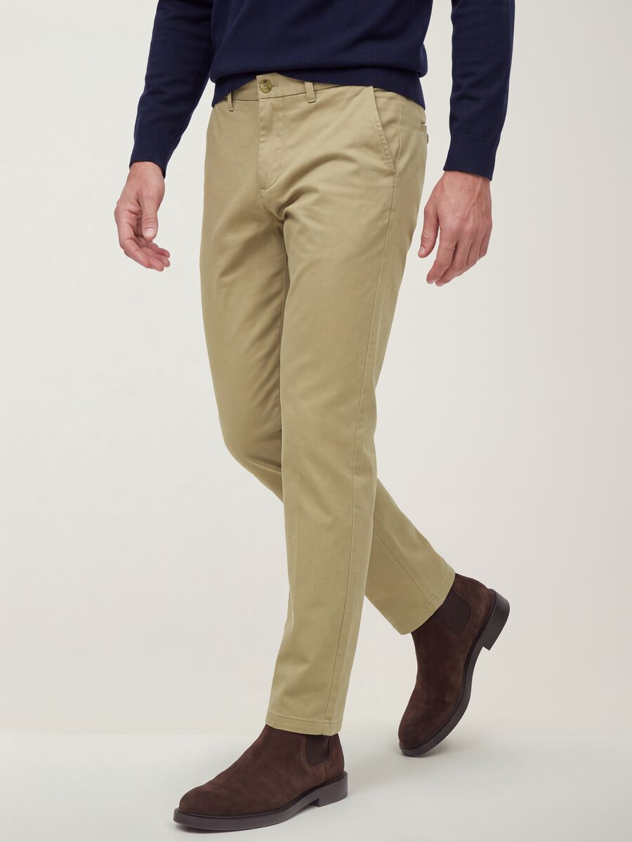 Beige slim-fit stretch cotton twill chino trousers_3