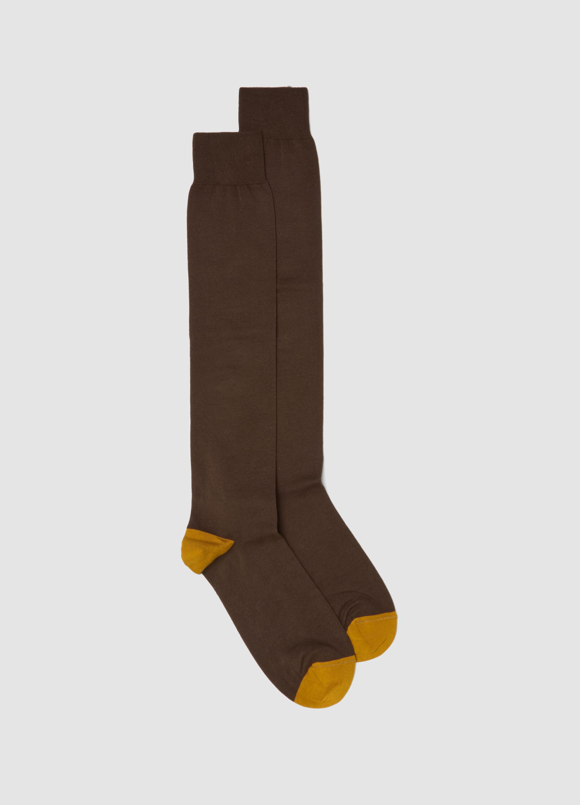 Brown long socks in stretch cotton