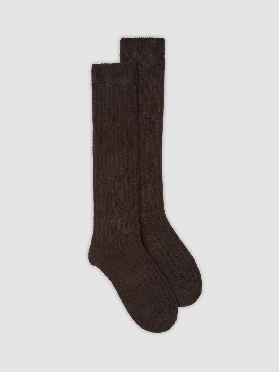 Brown ribbed stretch-fabric socks_0