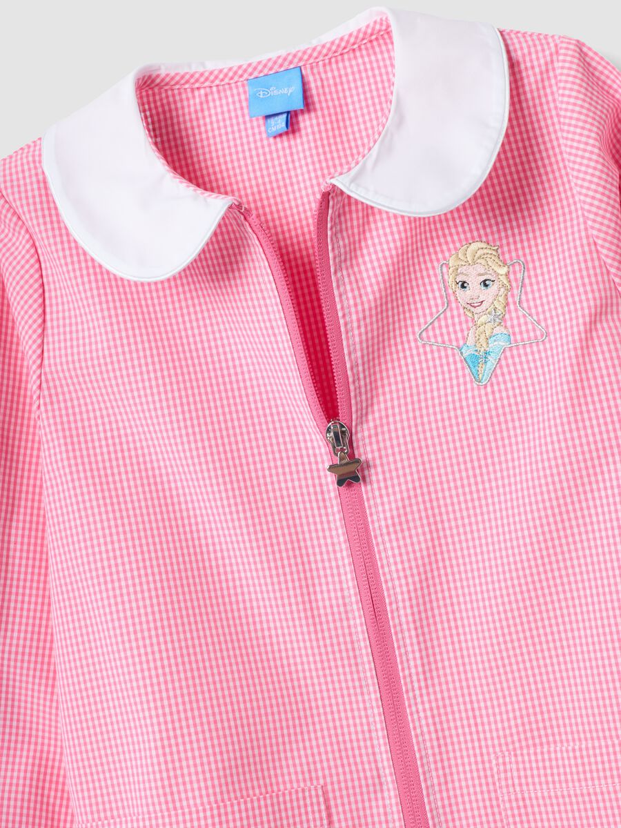 Pink gingham nursery apron with zip, white collar and Frozen embroidery_2