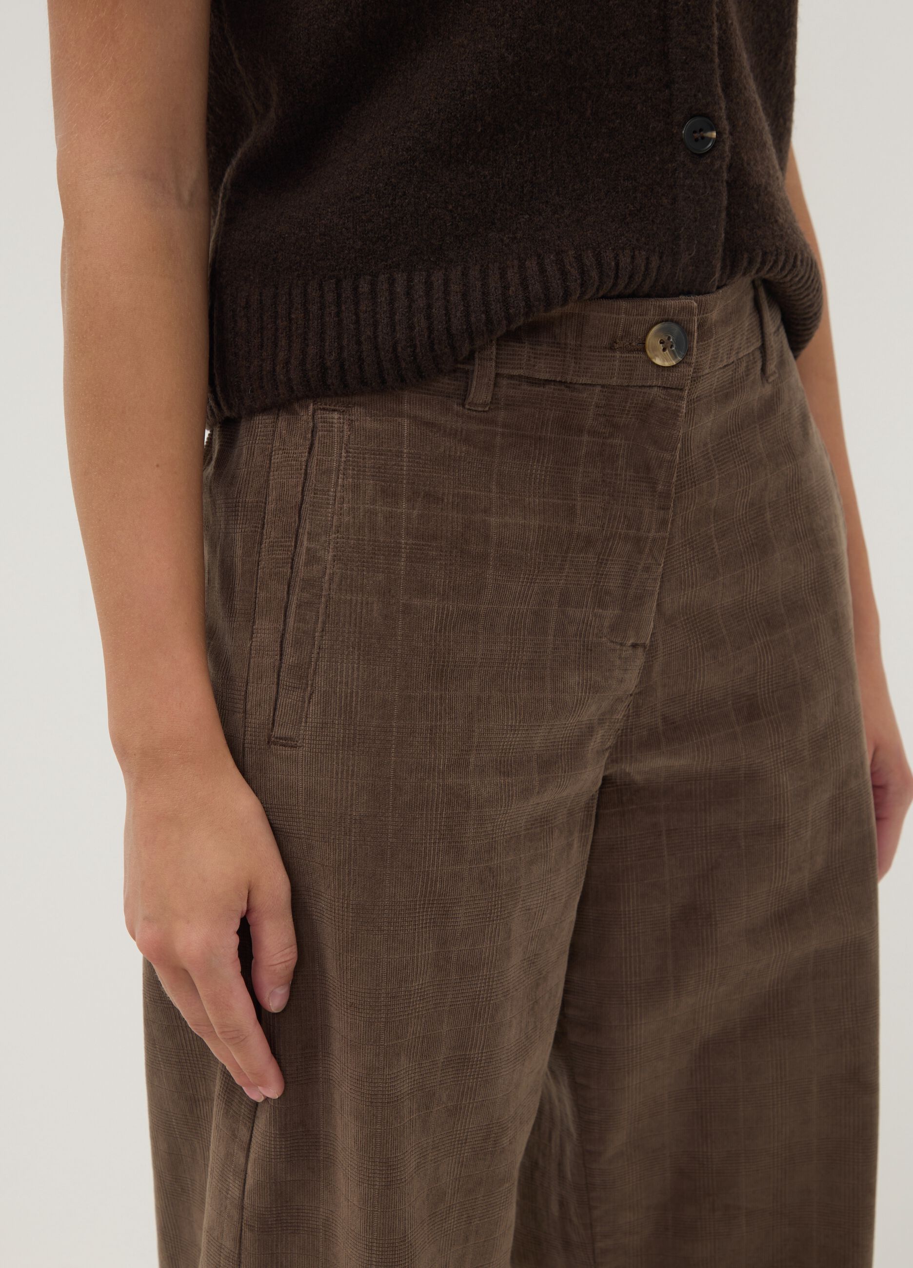 Pantaloni marroni wide leg in cotone elasticizzato