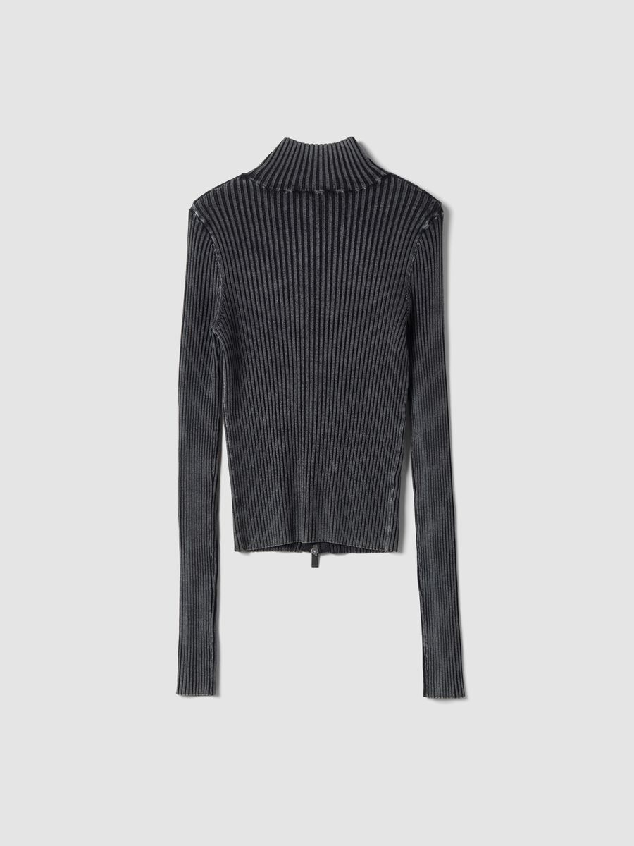 Full-Zip Ribbed Knit in Vintage Grey_7