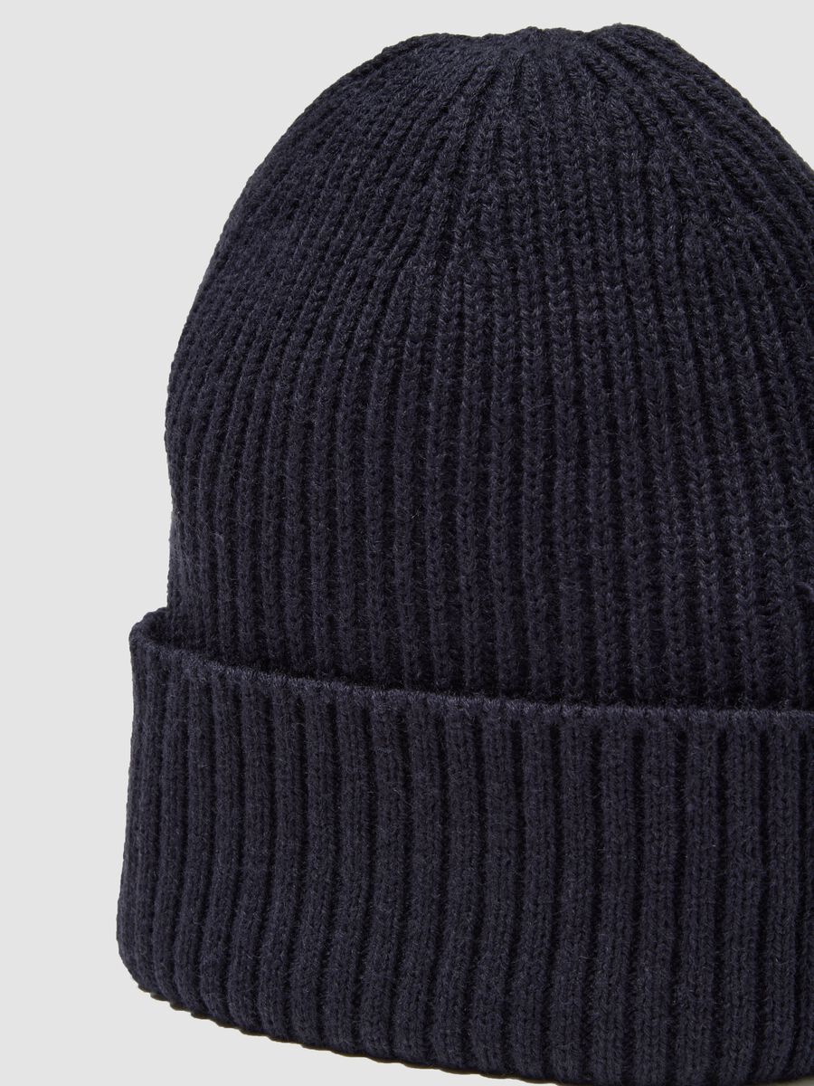 Blue knitted beanie with turn-up_2