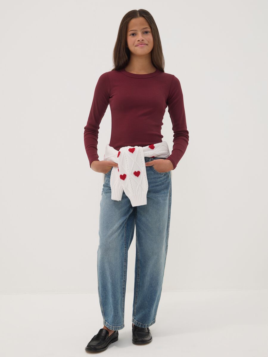 Blue denim pure cotton balloon-fit jeans_0