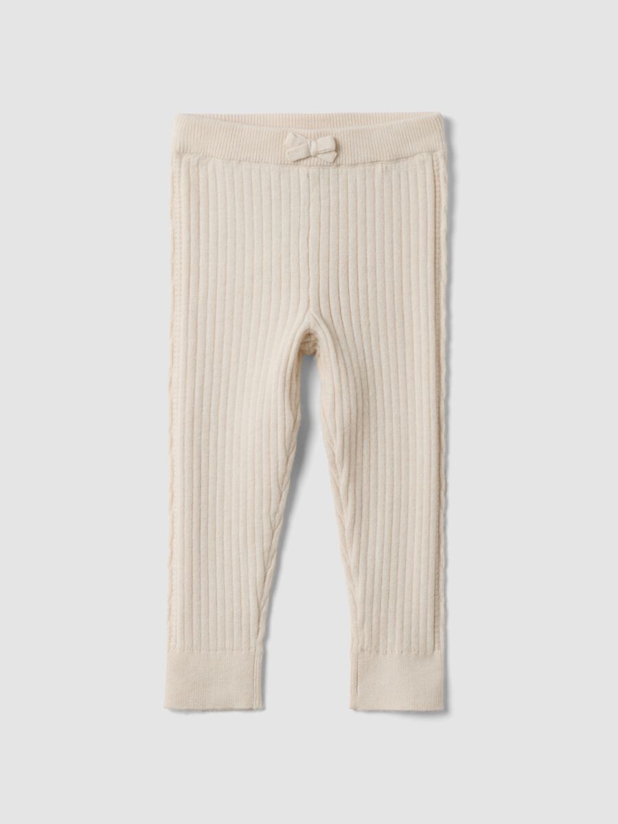 Beige ribbed viscose-blend leggings_0