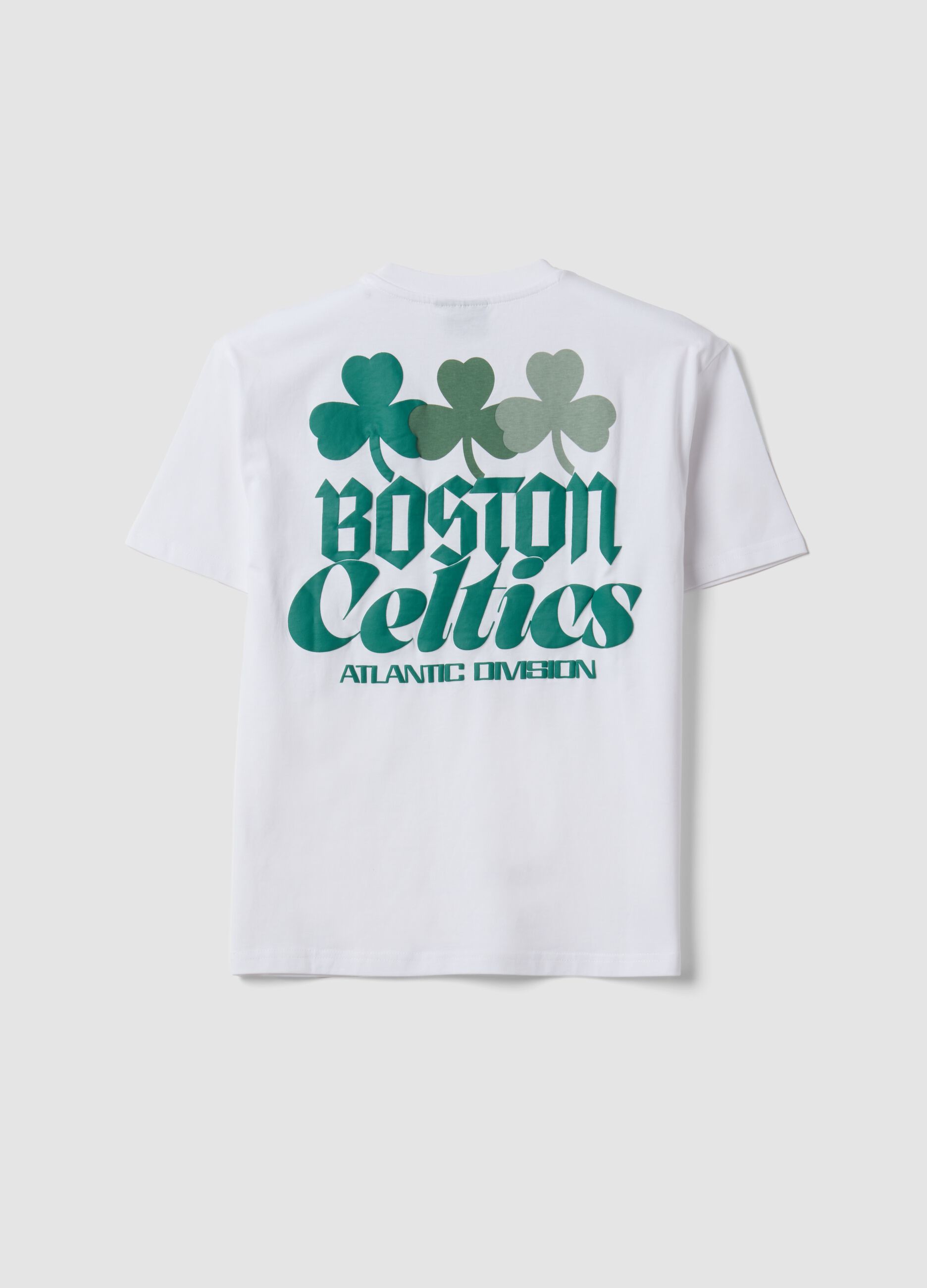 White pure cotton Celtics print T-shirt for boys