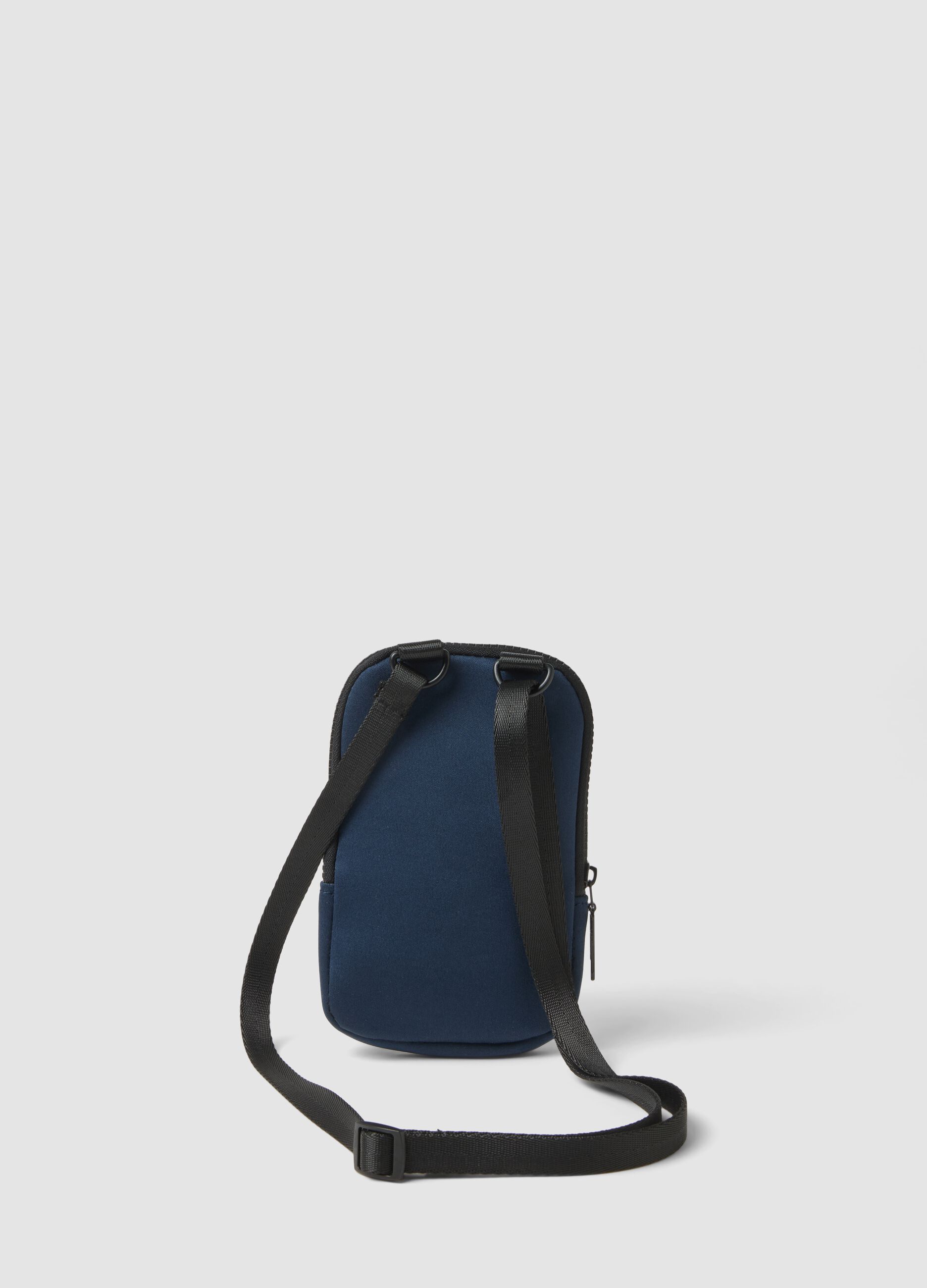 Blue phone pouch with zip and adjustable shoulder strap