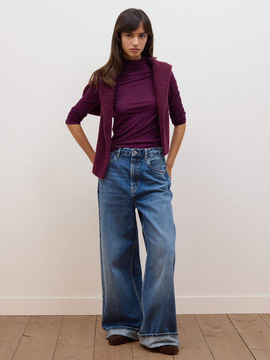 Purple modal and stretch cashmere T-shirt, regular fit_2