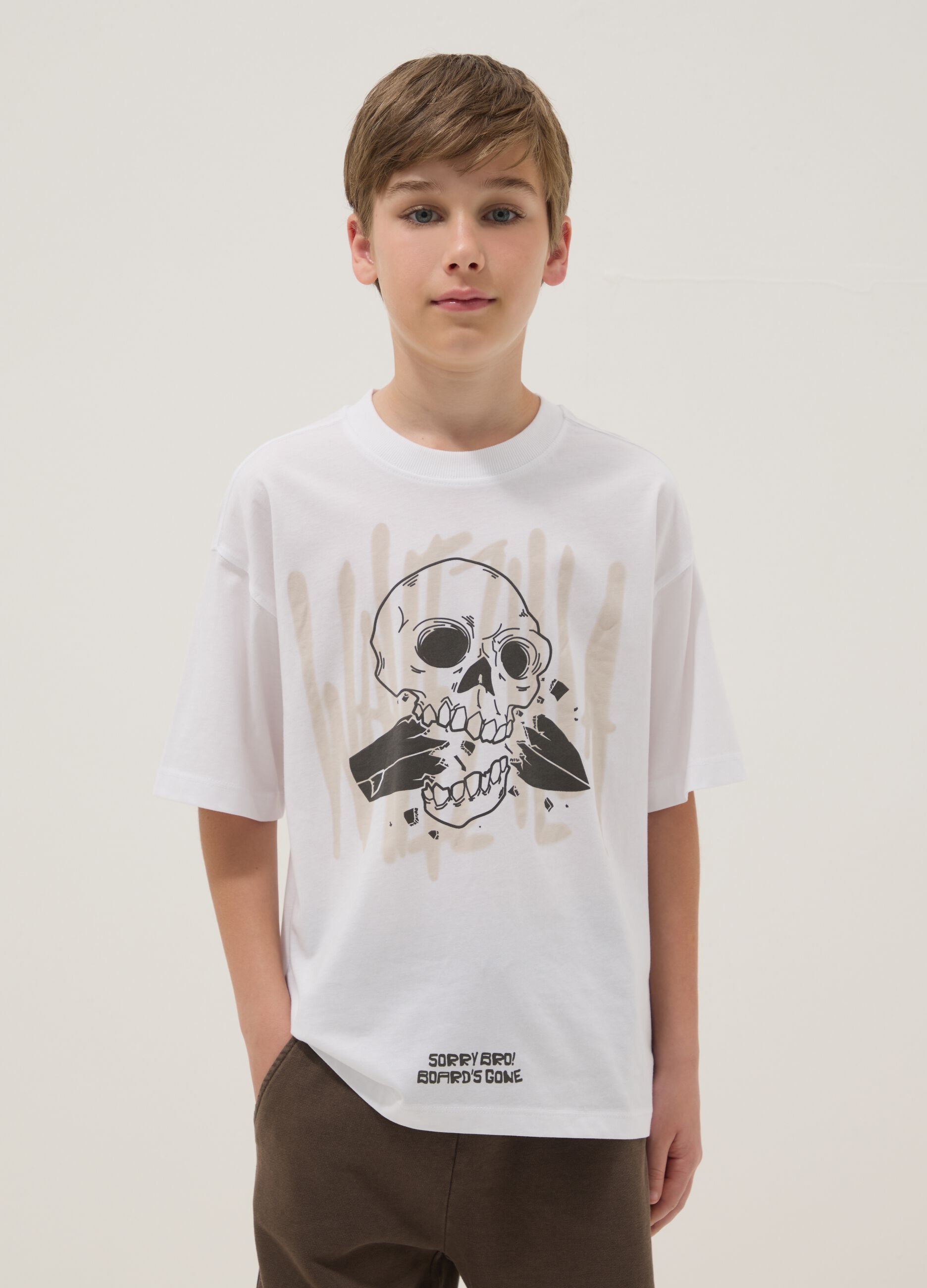 White pure cotton T-shirt with print