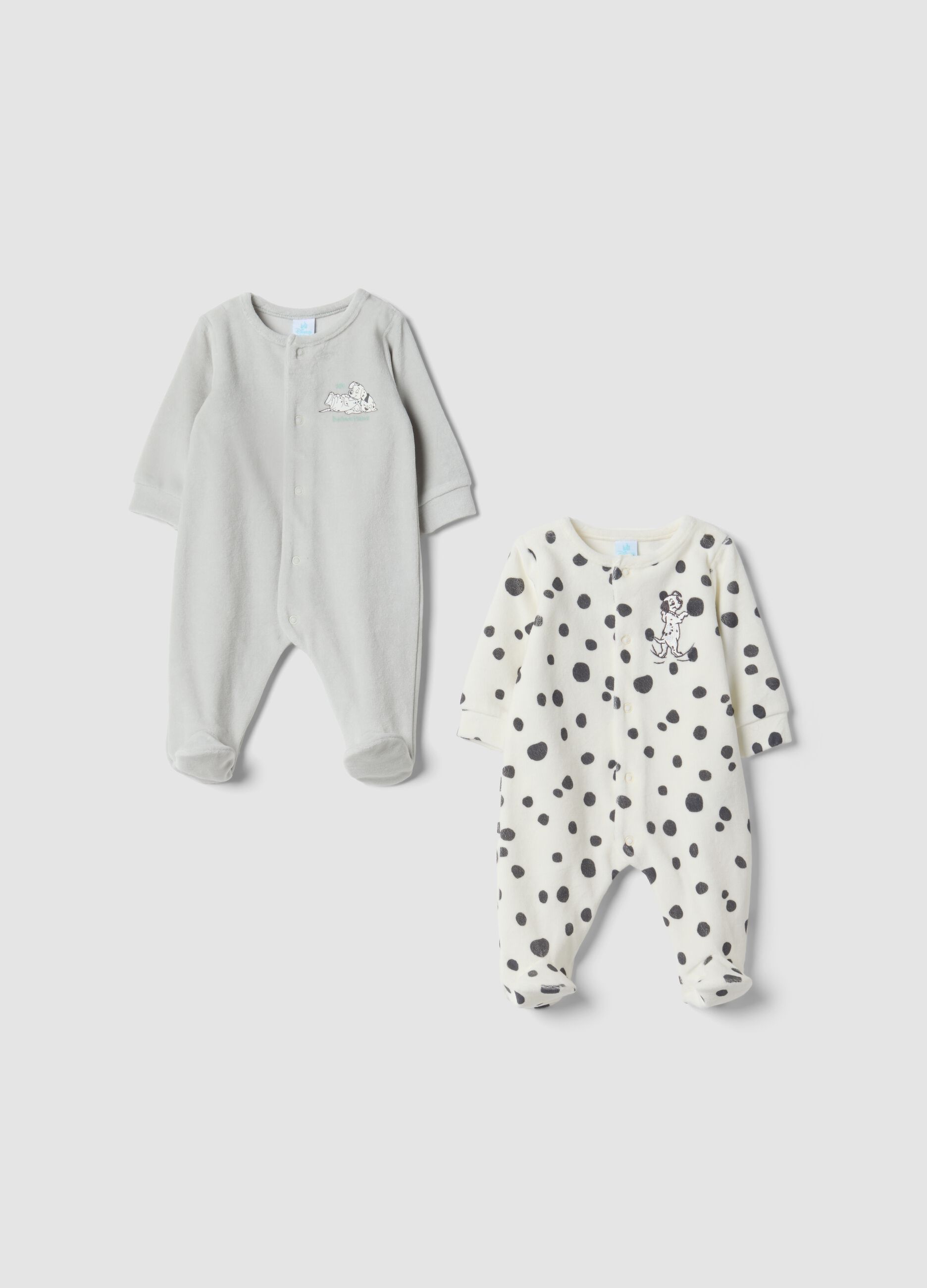 2-pack grey and white cotton-blend sleepsuits with 101 Dalmatians print