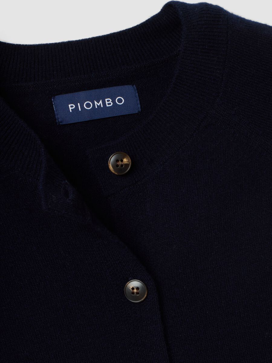 Blue pure wool crew-neck cardigan, regular fit_1