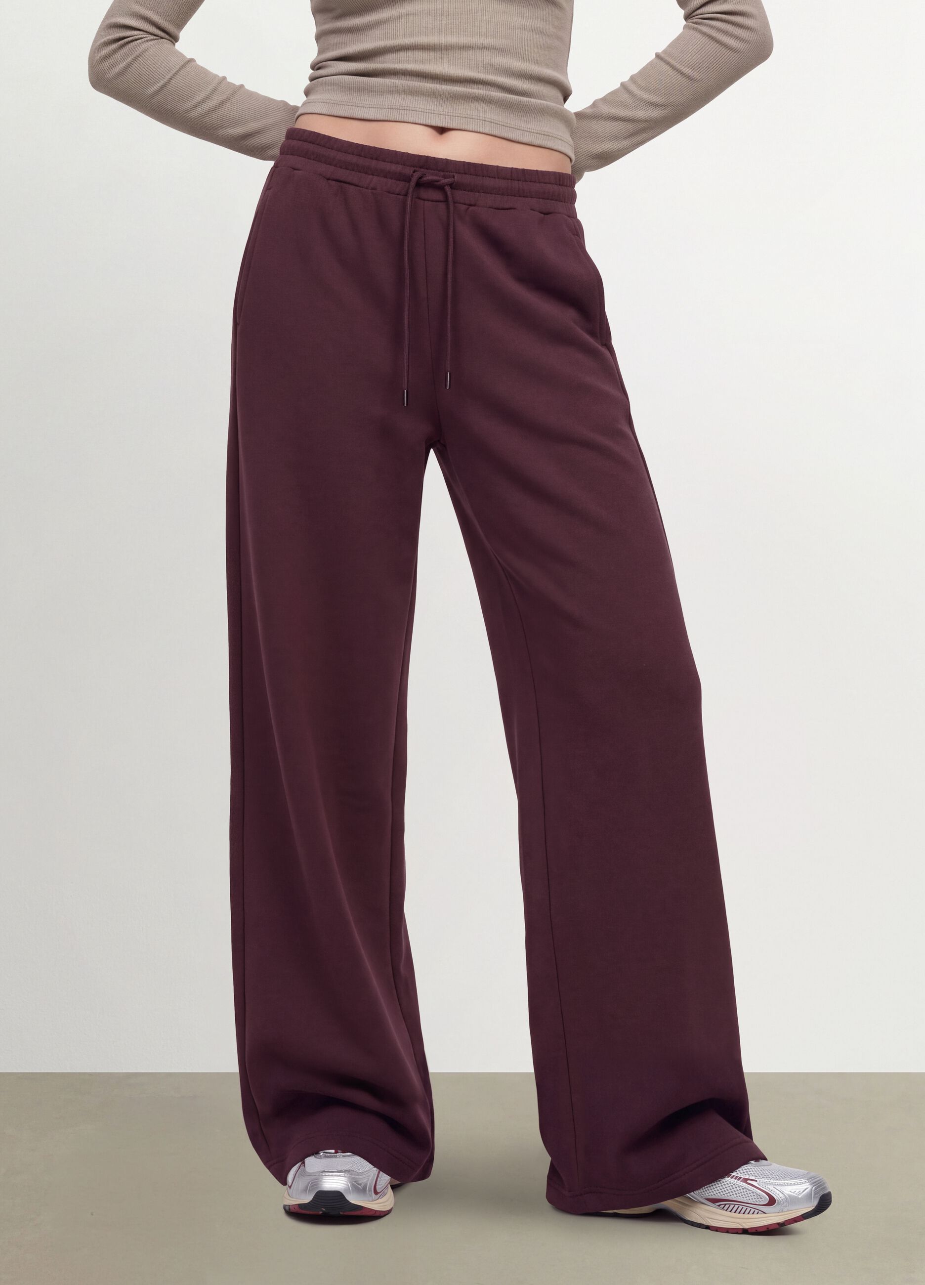 Pantaloni viola wide leg in modal elasticizzato con coulisse